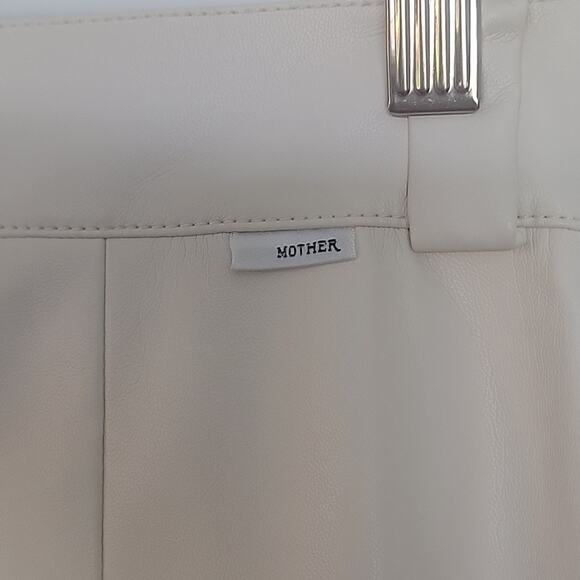 NWT MOTHER Faux Leather Hi Waist Tunnel Vision Pleat Prep Sneak Pant-Egret, 26 - Picture 10 of 11